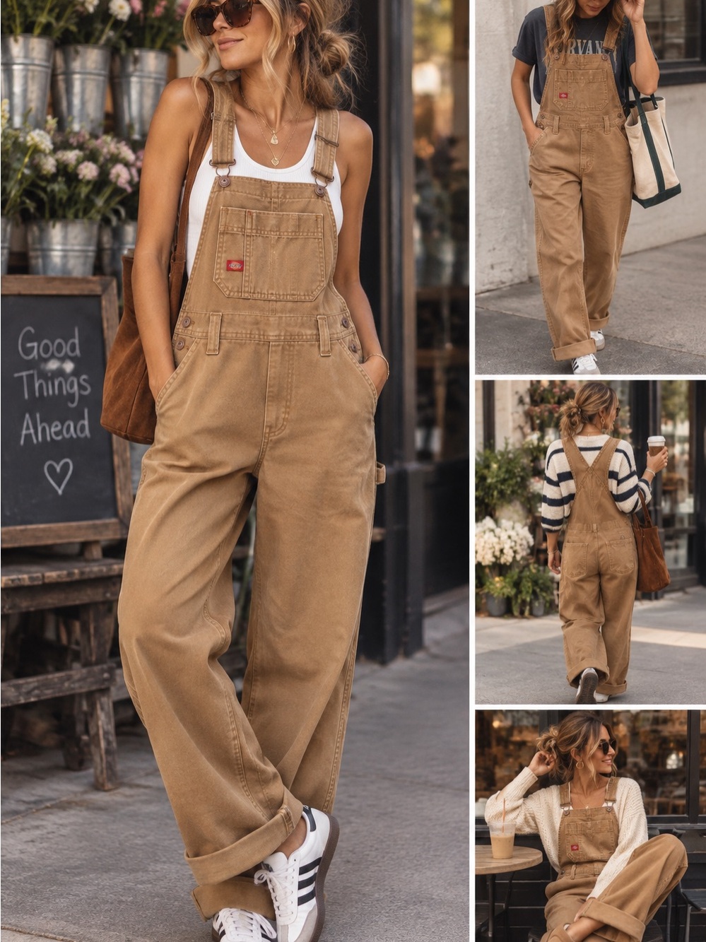 Dickies Women's Bib Relaxed Straight Fit Overalls - XS - Rinsed Brown Duck